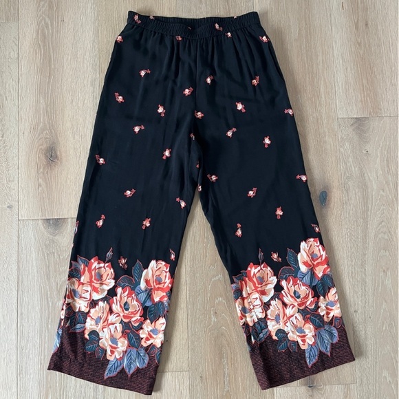 Ettiwa Anthropologie Pants - Ettiwa Anthropologie Pants Womens XS Black Floral Wide Leg Ankle Crop *O20